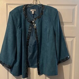 Dressbarn Blue Sequin Trim Blazer
